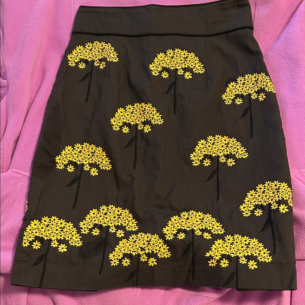Floreat by Anthropology Black Skirt with Yellow Floral Design